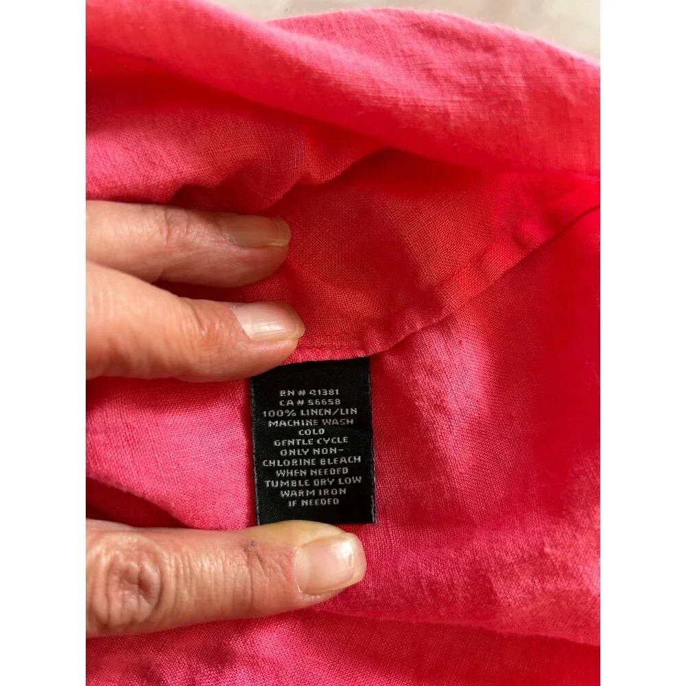Ralph Lauren Linen Top Sz Large Women's Button-Down Lagenlook Barbie Pink Casual - Picture 3 of 5